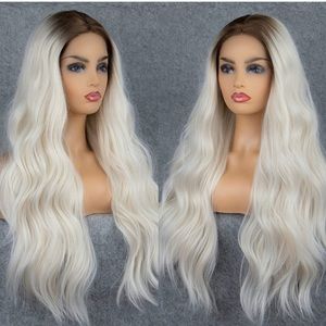Platinum Blonde Dark Roots Lace Wig